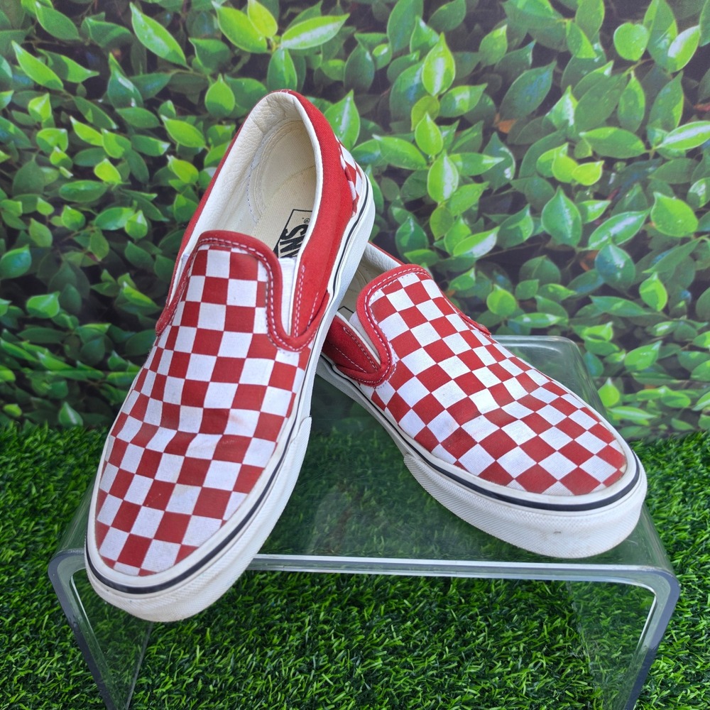 Vans Classic Slip-On Checkerboard Red White Sneakers VN000EYEBWW Womens 8.5